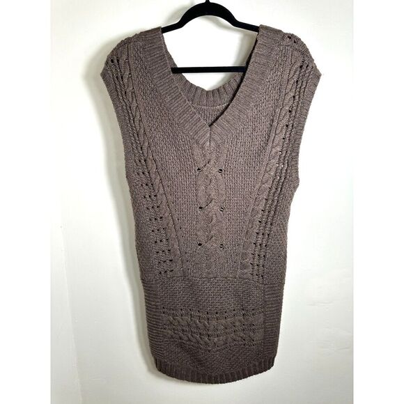 Free People Brown Sleeveless Cable Knit Sweater Dress Wool Blend Size Medium - Picture 1 of 4